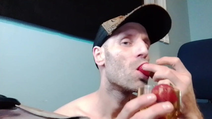 PLay my big dick and cum on my strawberries. Yumm its so good.