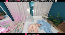 Brunette Ara Mix touches her shaved pussy and enjoys it with a big dildo,in VR.