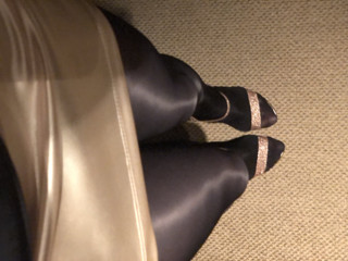 Teasing on cam wearing my black glossy tights and sexy high heels. thumbnail