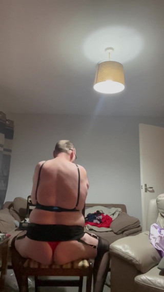 Dirty Gay Crossdresser Love It with Black Bra on thumbnail