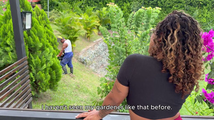 Big Ass Ebony Babe Banging Her Big Black Cock Gardener in Public!