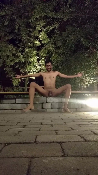 Throwing trash and walking outside apartment nude