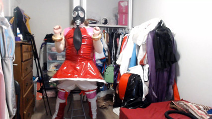 PVC Sissy Cosplay Amy Rose Gasmask Breathplay with Vibrator