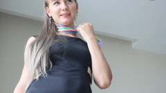 Your secretary's satin scarf on your cock!