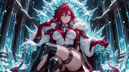Red-haired Sorceress makes a stunning entrance in the Crystal Hall, robe slightly open and staff tapping seductively.