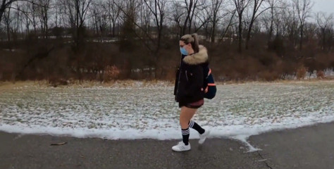 Teen Girl in Plaid Skirt Gets a Ride to School From a Stranger on a Snowy Day