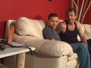 Sexy long haired blond has threesome with two bi studs indoors