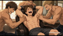 Strapped In The Barber Chair - Bare Hands In His Stretched Armpits (2D Anime)