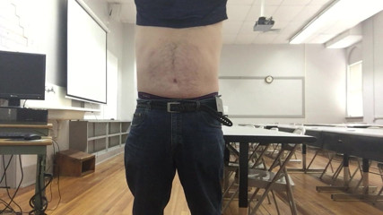 Stripping at work in classroom, playing and then cum