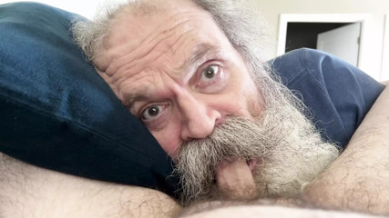 Moustache Daddy Worships Cock, Swallows Cum