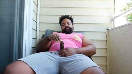 BBC Daddy Strokes Himself to Nut on Balcony