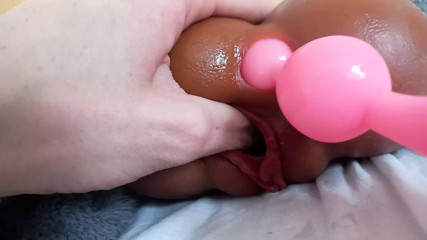 Tink fingers petite sex doll anal beads fisting tight wet ass