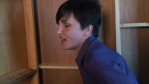 Sucking in the glory hole while girl is watching