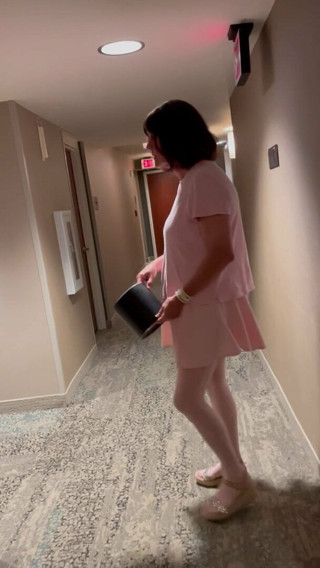 Daddy walks Sissy...