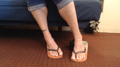 Red Flip Flops Toe Wiggling Shoeplay