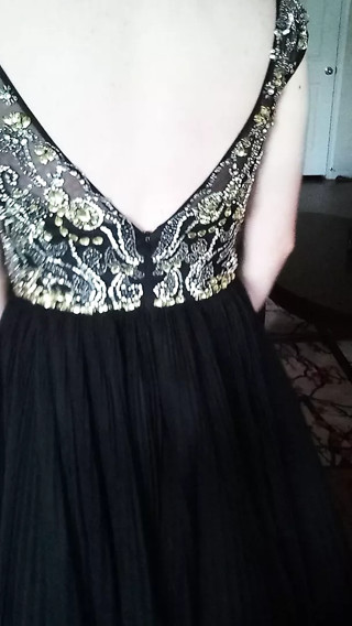 Girl's pretty homecoming gown shown off and cummed in