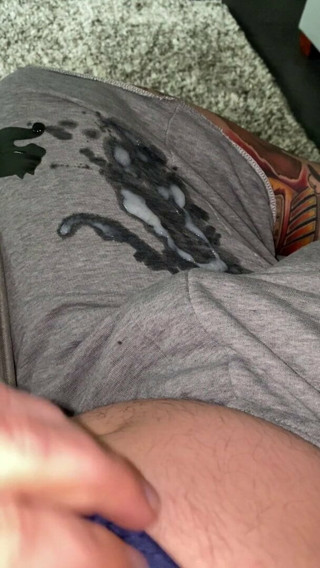9 shots of cum on grey sweats