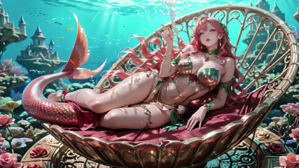 Deep Sea Fantasy! The Pink-Haired Mermaid Queen lounges in the azure palace.