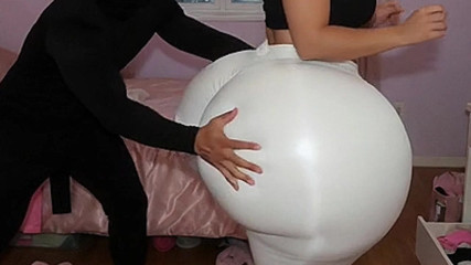 Big Ass Latina in Tight White Leggings Gets Pressed from Behind