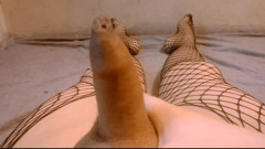 POV: Femboy in Gothic Fishnets Edges & Crushes her trans women thighs, girlcock and balls - Shemale masturbation - Chudai Wataa