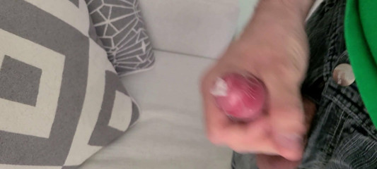Jerking and cumming in condom
