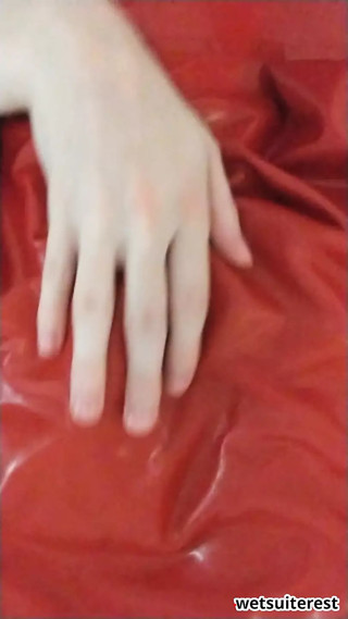 Red latex hooded swing dress and transparent pants cum thumbnail