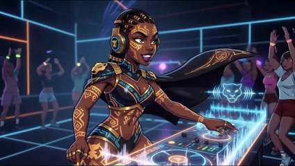 AI- DJ Girls in Private Exclusive Party - Beach Sunset + Tron Futuristic  + Tokyo Neon