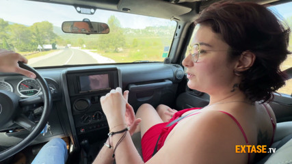 Huge bombed french slut Mizaki gets a very naughty car ride