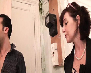 Sexy redhead French GILF rides dick on the floor