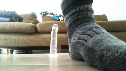 Small cock flopping while riding dildo
