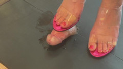 Cockbox shoejob in pink mules