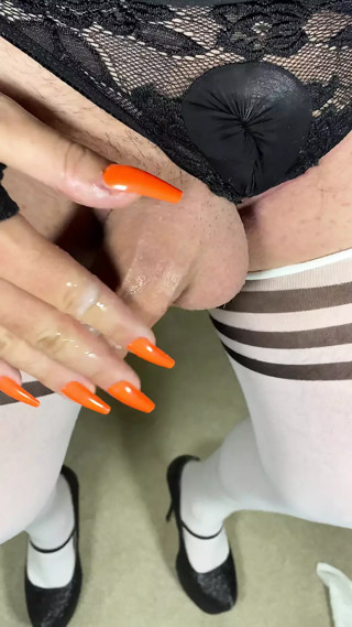 Cumshot in your face in heels and stockings