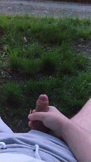 Evening park bench cumshot