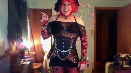 cute crossdresser cumming and smoking