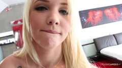Tattooed blonde gets her tight pussy penetrated by a big cock