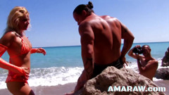 Small tits Shana Spirit receiving a facial on the beach