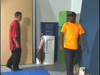 Chocolate colour stud sucks young dude's hard tool before banging