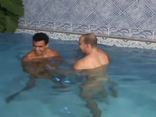 Three superb guys having hard  fuck in spa