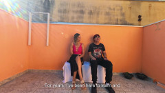 Blind man has a lucky day while resting in a public place.