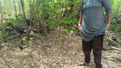 Step brother enjoying housewife breast squeeze in outdoor forest side