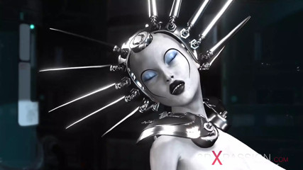 Sexy college girl slave gets fucked hard in her ass by sci-fi dickgirl in the lab