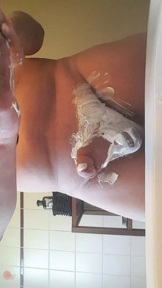 Shaving with cumshot