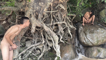 I discover an indigenous girl masturbating on top of a big giant stone, I approach her so I can convince her to fuck.