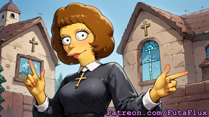 Futanari Maude Flanders Masturbating and Selfsucking