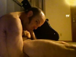 bald guy selfsucks big cock
