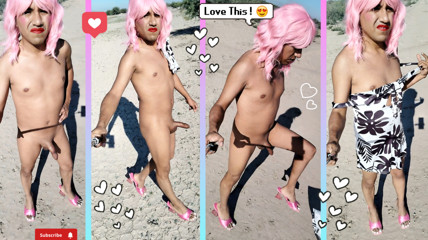 Cute Trans Barbie in New Pink Heels Goes for a Walk with Very Hot Ass and Cute Legs