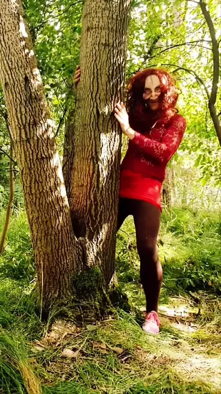Horny demon bitch craves entertainment in the forest