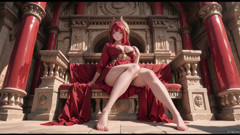 Ancient Stone Corridors Dappled with Light, She Lounges in a Circular Pool Overflowing with Liquid