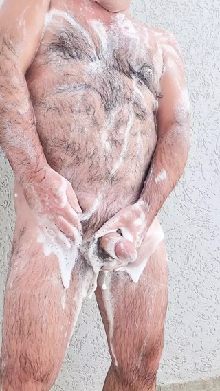 Hairy Daddy Taking An Outdoor Shower