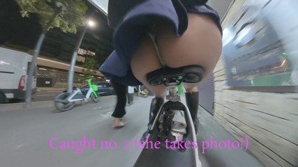 Public exposure on bike in public showing butt plug thumbnail